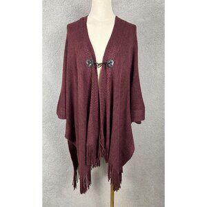 Style & Co Women's Burgundy Wine Open Front Fringe Poncho Sweater One Size NWT's